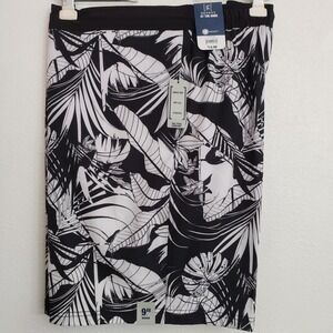 George Mens E-Board Swim Trunks with UPF 50+ Blk/White Leaves Size 3XL (48-50)